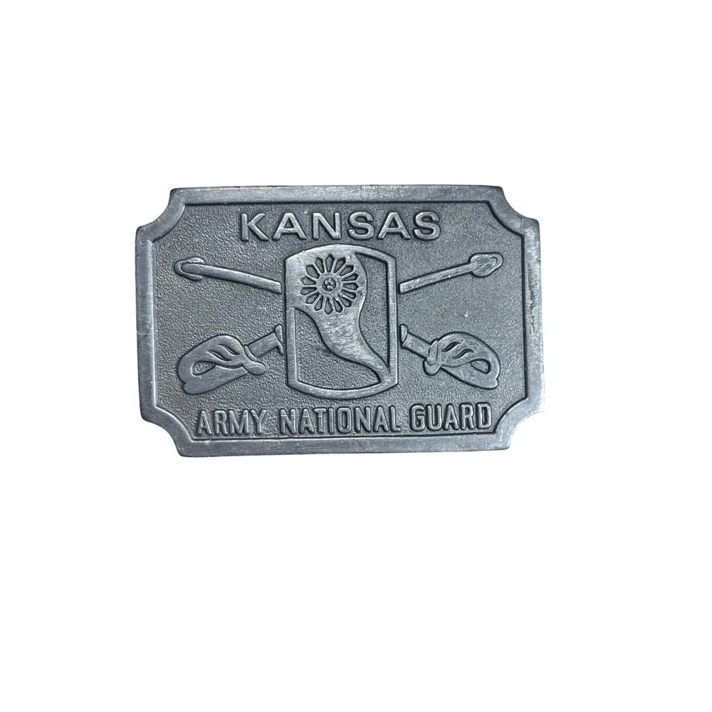 Vintage Kansas Army National Guard Belt Buckle Rau Limited Inc Pewter Tone